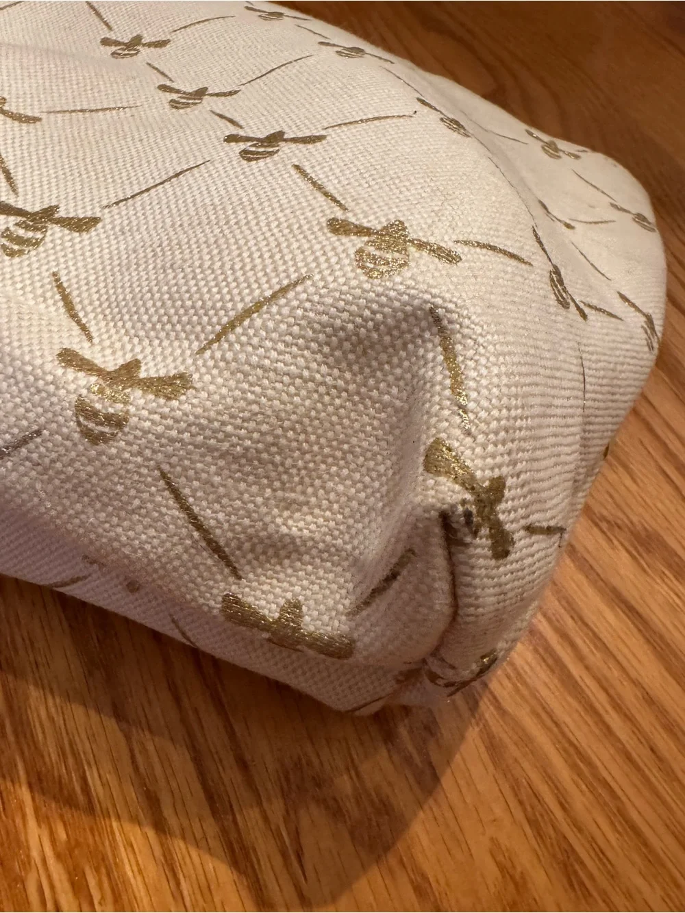 5/$30 Cream Cosmetic Pouch with Gold Bee Print